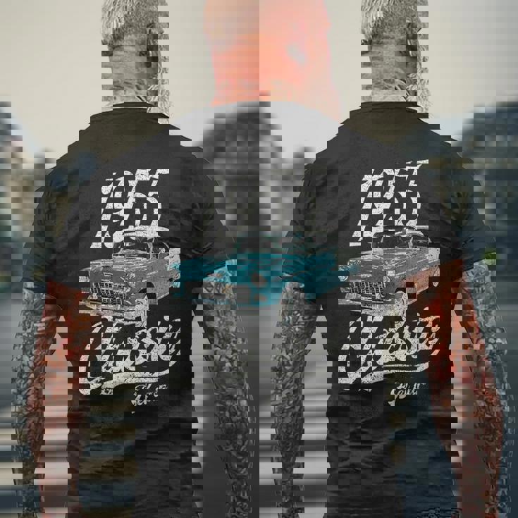 1955 シボレーベルエアブルー メンズTシャツ バックプリント 高齢者への贈り物