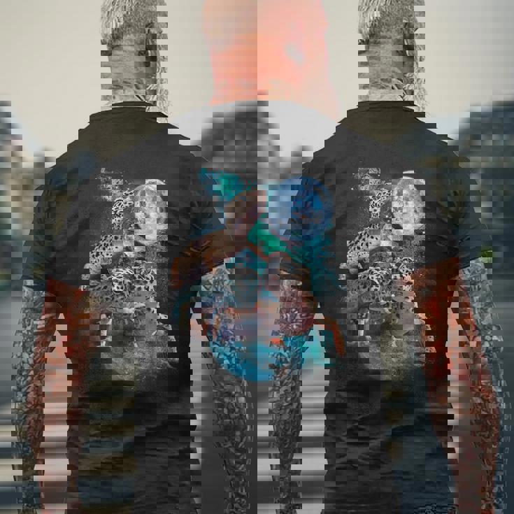 3ムーンヤモリ面白い爬虫類ヒョウトカゲヤモリアートノベルティ メンズTシャツ バックプリント 高齢者への贈り物