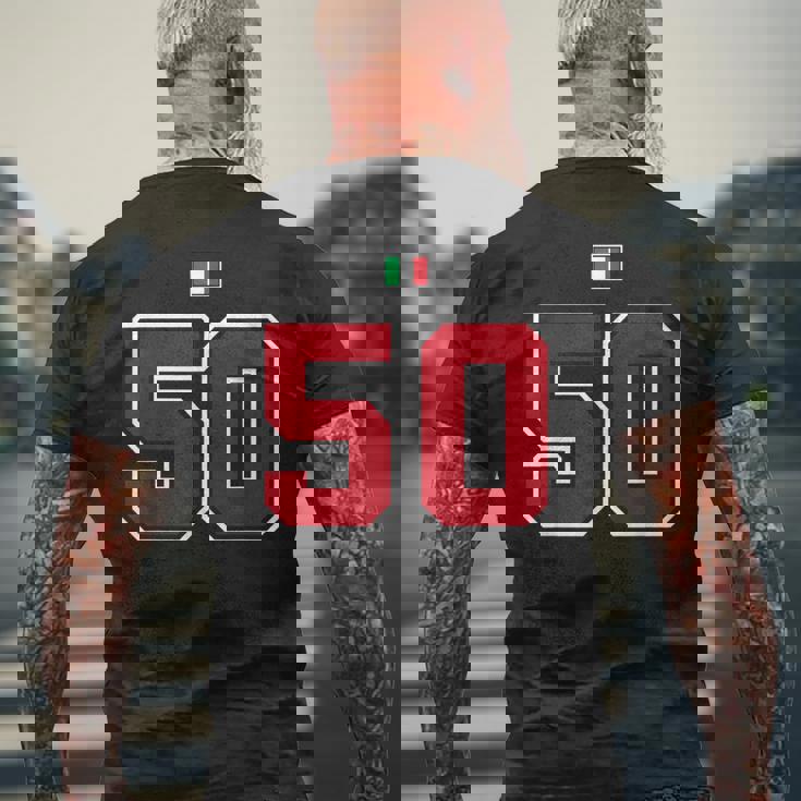 50 ナンバー カレッジスタイル ヴィンテージ 赤 白 イタリア国旗 メンズTシャツ バックプリント 高齢者への贈り物