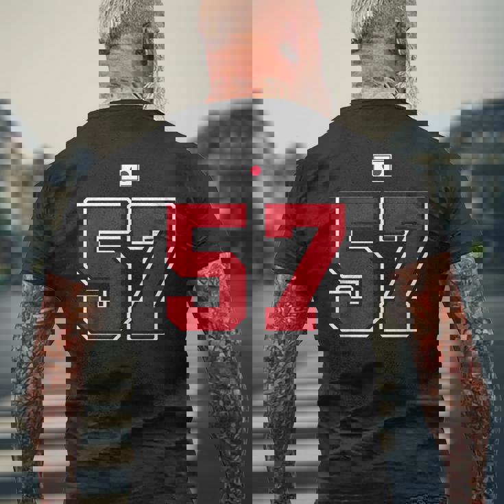 57 ナンバー カレッジスタイル ヴィンテージ 赤 白 日本国旗 メンズTシャツ バックプリント 高齢者への贈り物