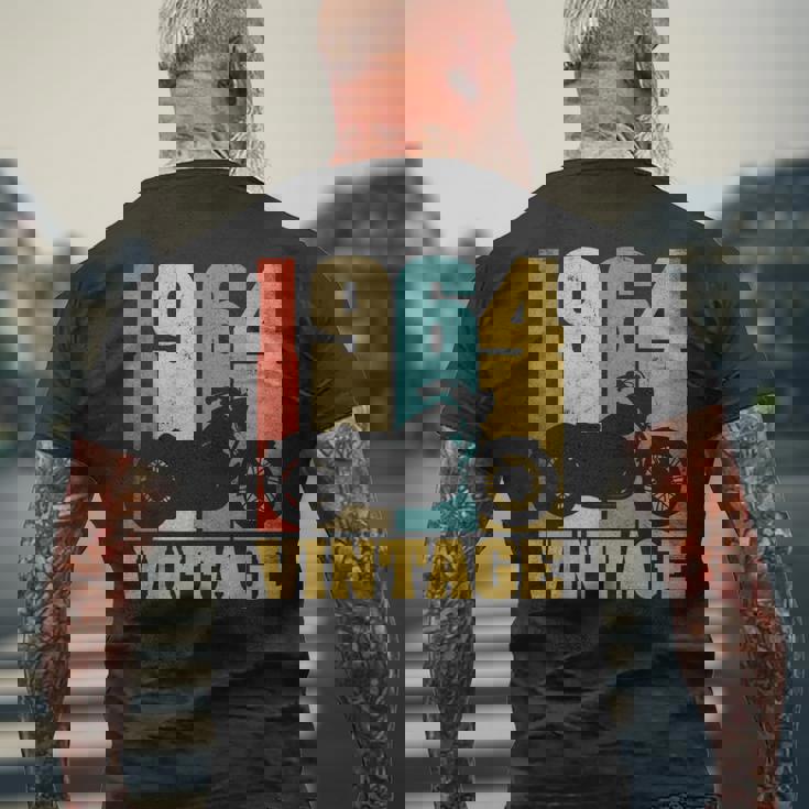 61 歳の誕生日バイカーギフトtシャツ-ヴィンテージ1964バイク メンズTシャツ バックプリント 高齢者への贈り物