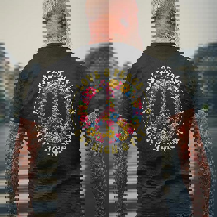 70年代フラワーパワー・ラブピース・ヒッピー衣装 メンズTシャツ バックプリント 高齢者への贈り物