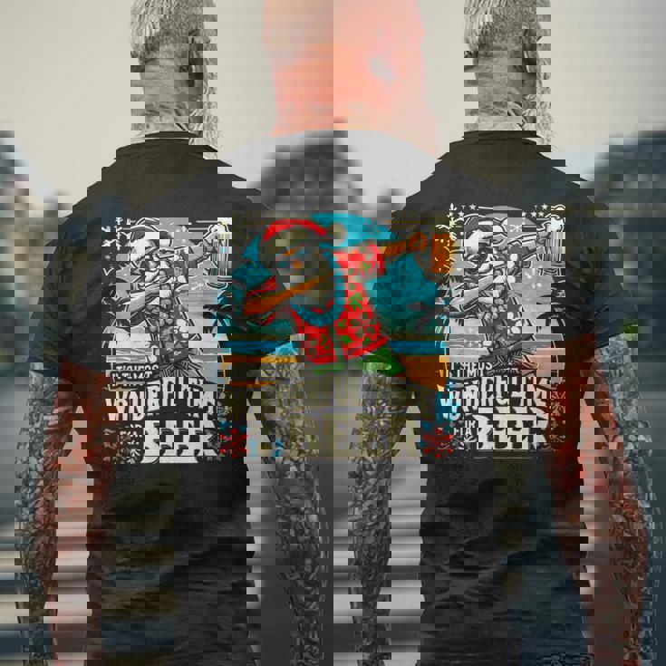 7月のクリスマス サンタハワイアンワンダフルビール メンズTシャツ バックプリント 高齢者への贈り物