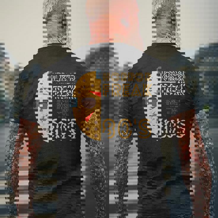 80年代以降のホラーフリーク、80年代スラッシャー映画 メンズTシャツ バックプリント 高齢者への贈り物