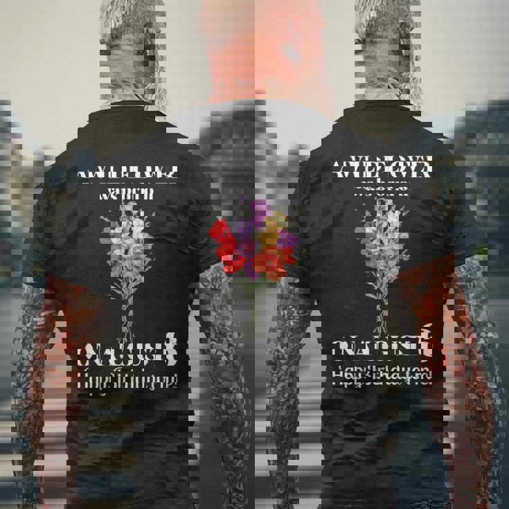 8月6日 誕生 花 グラジオラスとポピー 8月の誕生日 メンズTシャツ バックプリント 高齢者への贈り物