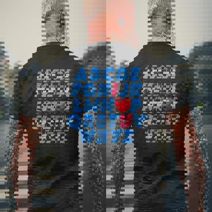 Abc アルファベット I Love You 英語 先生 バレンタインデー メンズTシャツ バックプリント 高齢者への贈り物