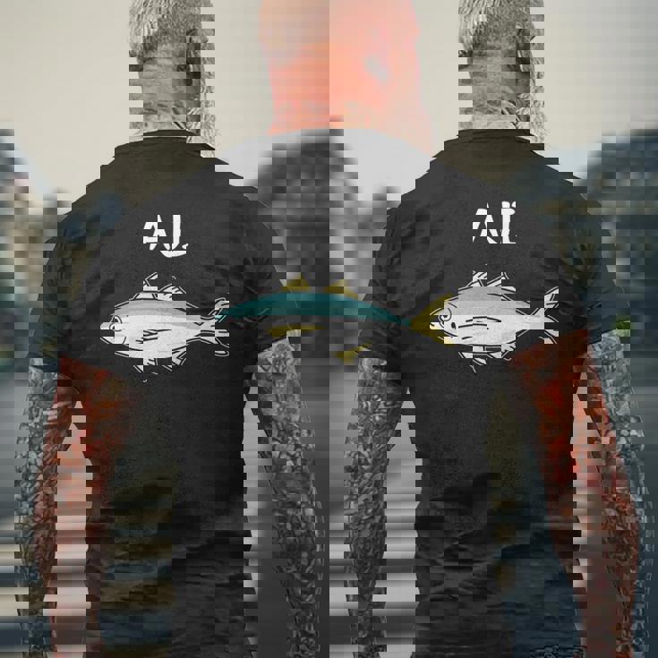 Aji 鯵 アジ 願掛け 釣り好き 魚好き 海釣り 趣味 おもしろ 寿司ネタ 趣味釣り 船釣り 釣り 長袖tシャツ メンズTシャツ バックプリント 高齢者への贈り物