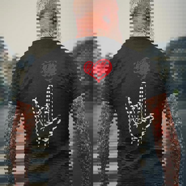 Asl I Love You Hand Heart アメリカ手話 メンズTシャツ バックプリント 高齢者への贈り物