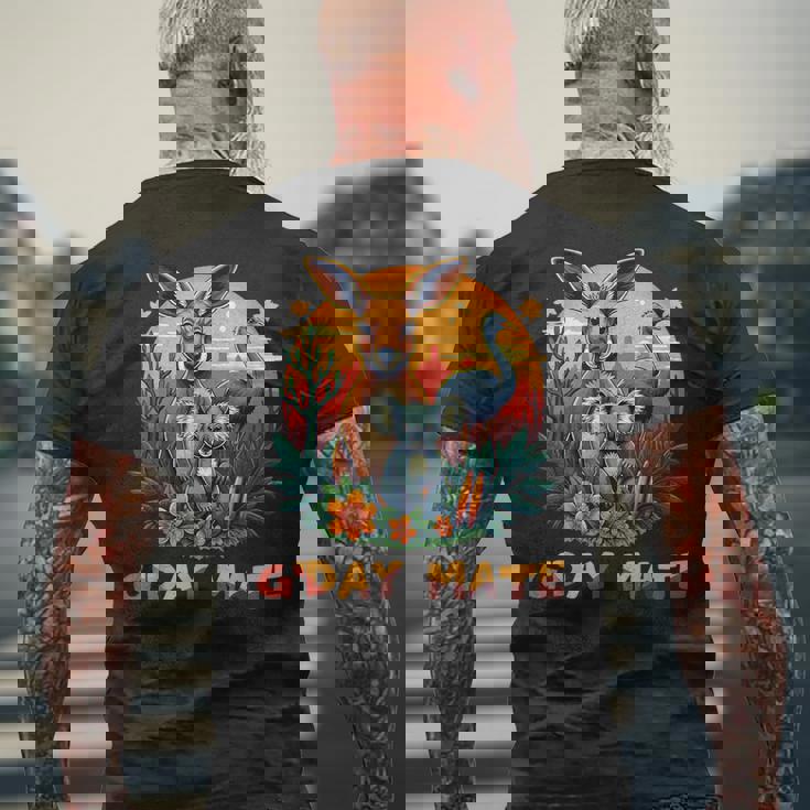 Australia G'day Mate And Aussie Animals Kangaroo Koala Emu メンズTシャツ バックプリント 高齢者への贈り物