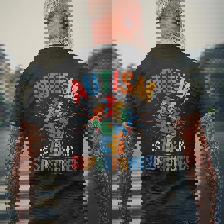 Autism Is Myuperpower 自閉症啓発パズル プライド メンズTシャツ バックプリント 高齢者への贈り物