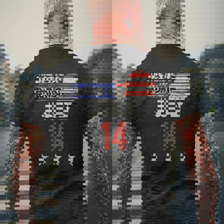 Awesome 7月14日 ヴィンテージ アメリカ国旗 クラシック 7月14日 メンズTシャツ バックプリント 高齢者への贈り物