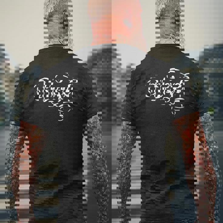 Blessed ファンシースクリプト クリスチャン 宗教 神 イエス メンズTシャツ バックプリント 高齢者への贈り物