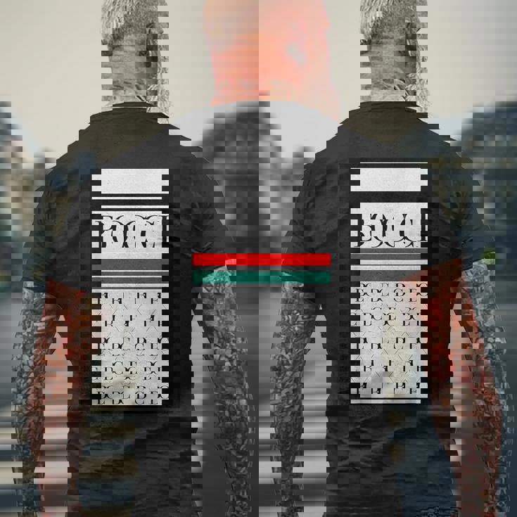 Bocci ぼっち ロゴ 総柄 緑 赤 イタリア国旗風【変なデザイン屋さん】陰キャ オタク ブランド パロディ 面白 メンズTシャツ バックプリント 高齢者への贈り物