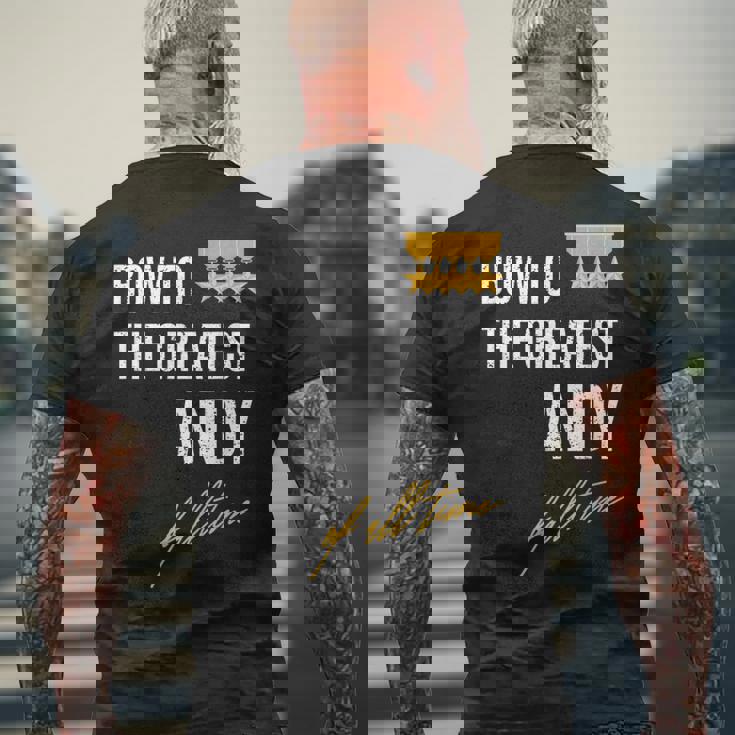 Bow To The Greatest Andy Of All Time ファーストネームのことわざ メンズTシャツ バックプリント 高齢者への贈り物