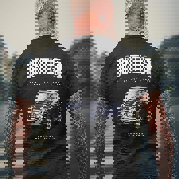 British Classic Car ダークブルー ミニスポーツカー メンズTシャツ バックプリント 高齢者への贈り物