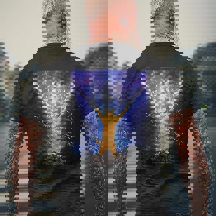 Cat Merch おかしな猫 稲妻 サンダーボルト オン マウンテン メンズTシャツ バックプリント 高齢者への贈り物