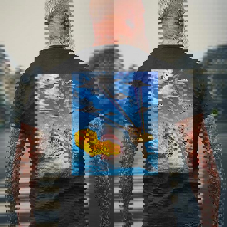 Cat Riding Fire Breathehark レインボー レーザー タコス メンズTシャツ バックプリント 高齢者への贈り物