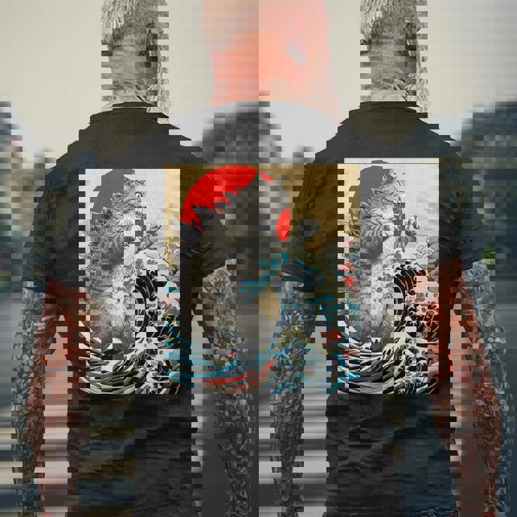 Catzilla 猫日本美術面白い猫 メンズTシャツ バックプリント 高齢者への贈り物