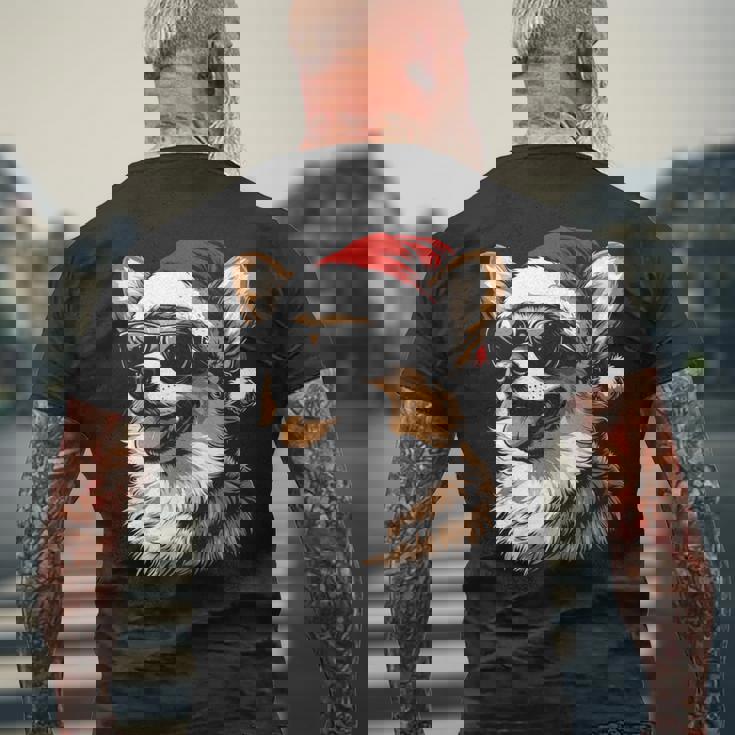 Corgi サンタハット 面白い かわいい 犬 ママ お父さん クリスマス 長袖tシャツ メンズTシャツ バックプリント 高齢者への贈り物