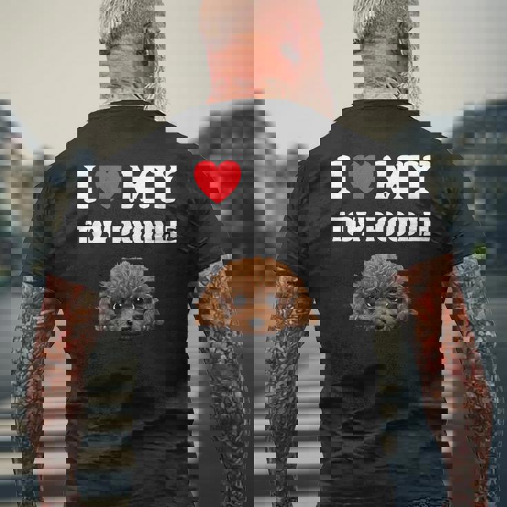 Cute I Love My Toy プードル 犬の飼い主 メンズTシャツ バックプリント 高齢者への贈り物