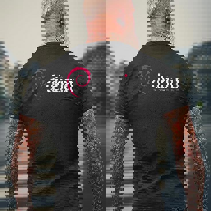 Debian Linux Tux プラグインプログラマー メンズTシャツ バックプリント 高齢者への贈り物