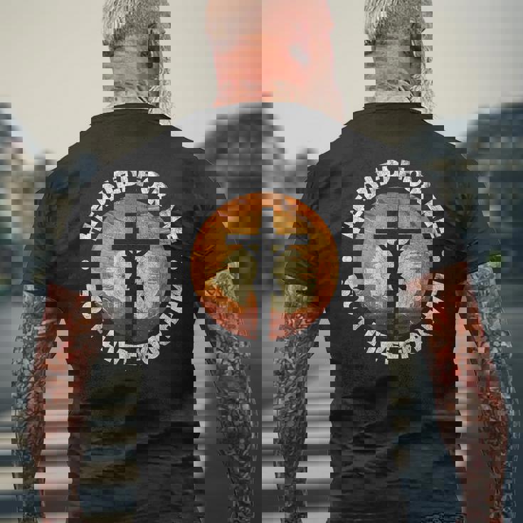 He Died For Me Ando I Live For Him クリスチャン イエス クロス メンズTシャツ バックプリント 高齢者への贈り物