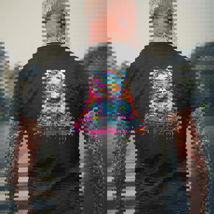 Dj Music Ours En Peluche Coloré Avec Lunettes Deoleil T-shirt imprimé au dos Cadeaux pour les vieillards