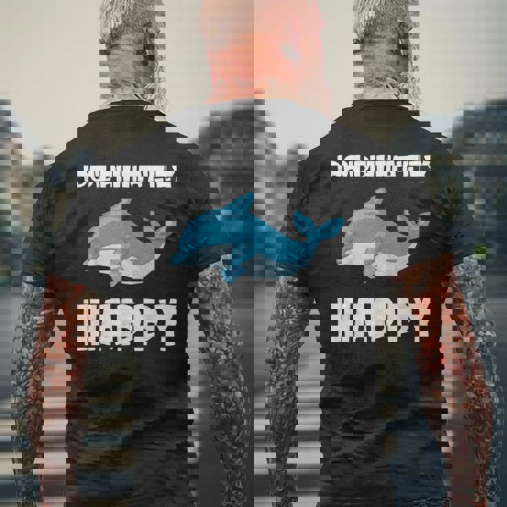 Dolphinately Happy ドルフィンズ イルカ 哺乳類 海 Dolphin ドルフィン メンズTシャツ バックプリント 高齢者への贈り物