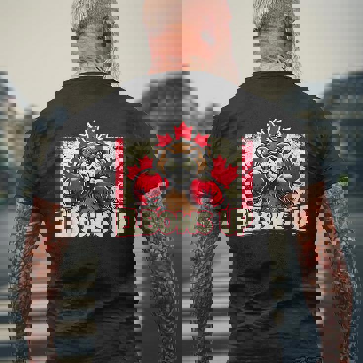 Elbows Up Canada カナダのカウンター関税 ビーバーボクシング メンズTシャツ バックプリント 高齢者への贈り物