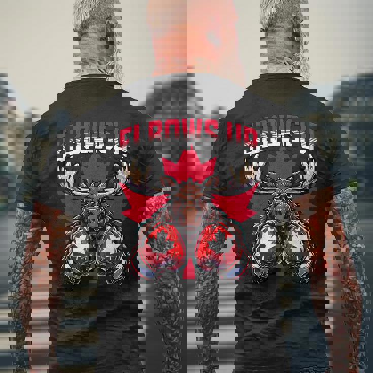 Elbows Up Canada ボクシング ムース メープルリーフ カナダの誇り メンズTシャツ バックプリント 高齢者への贈り物