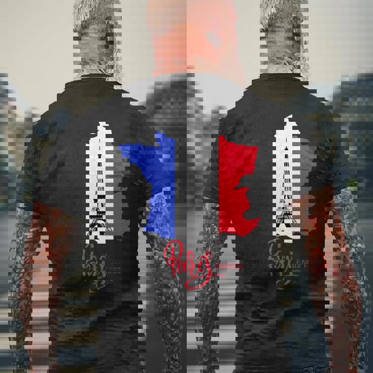 Enjoy Travel Paris France Flag & Eiffel Tower Graphic メンズTシャツ バックプリント 高齢者への贈り物