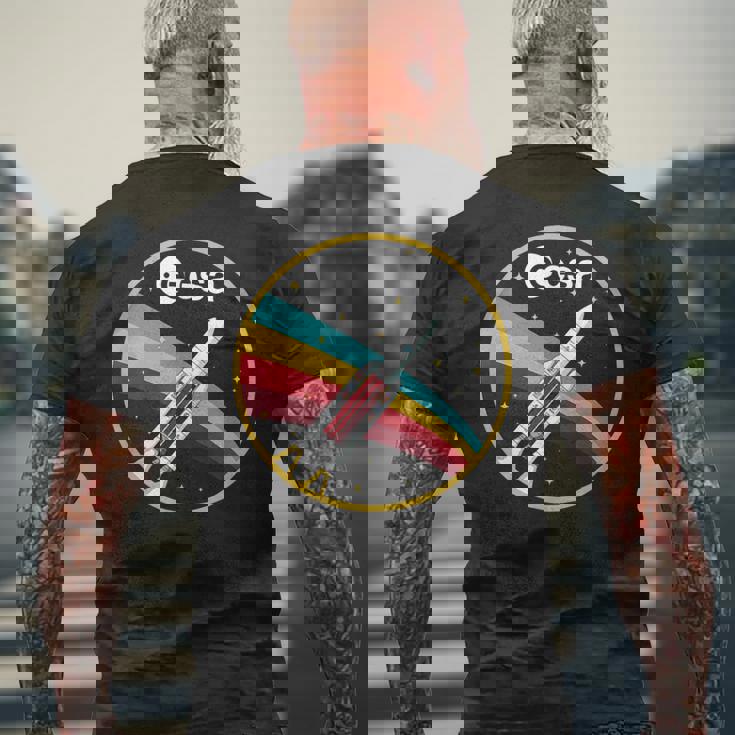 Esa 欧州宇宙機関 アリアン 5 ロケット ヴィンテージ メンズTシャツ バックプリント 高齢者への贈り物