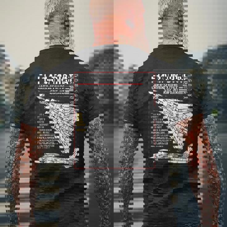 F-14 Tomcat Us American Carrier航空機 ブループリント メンズTシャツ バックプリント 高齢者への贈り物