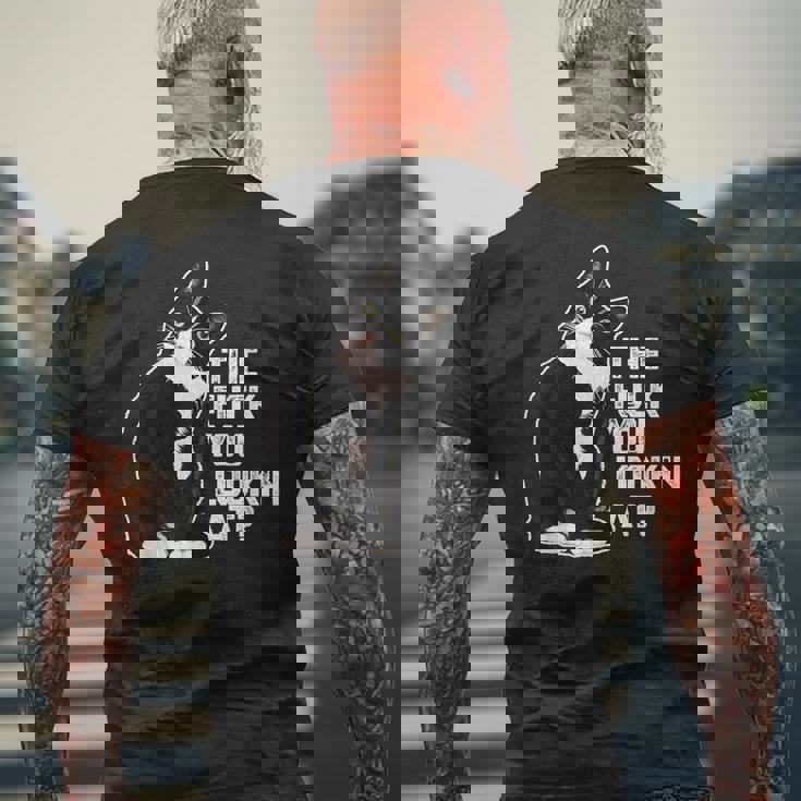 The Fuck You Lookin At 猫好きのための面白い下品なノベルティ メンズTシャツ バックプリント 高齢者への贈り物