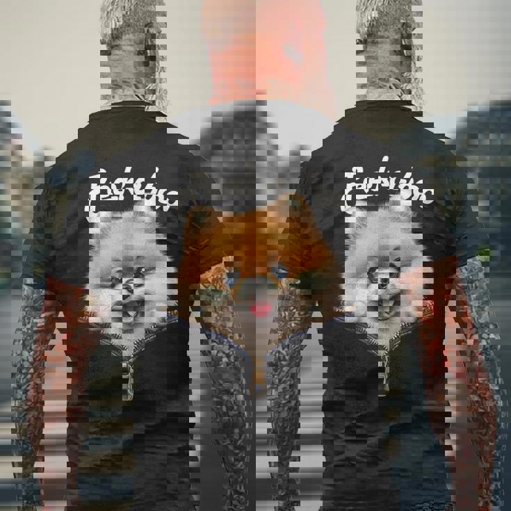 Peek-A-Boo ポメラニアン メンズTシャツ バックプリント 高齢者への贈り物