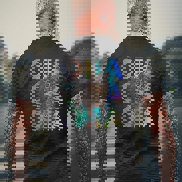 Oiia Oiia 回転する猫 ミーム 面白い ブレイン エセル スペース メンズTシャツ バックプリント 高齢者への贈り物