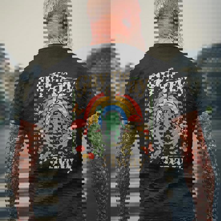 Gay The Pray Away レインボー 面白い ミーム カエル Lgbt プライド Lgbtq メンズTシャツ バックプリント 高齢者への贈り物