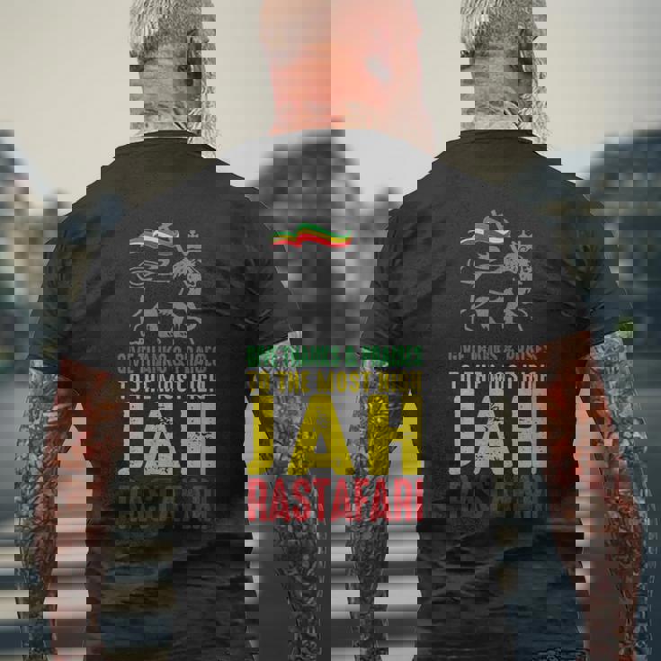 Give Thanks & Praises Jah Rastafari レゲエ ラスタ ウェア メンズTシャツ バックプリント 高齢者への贈り物