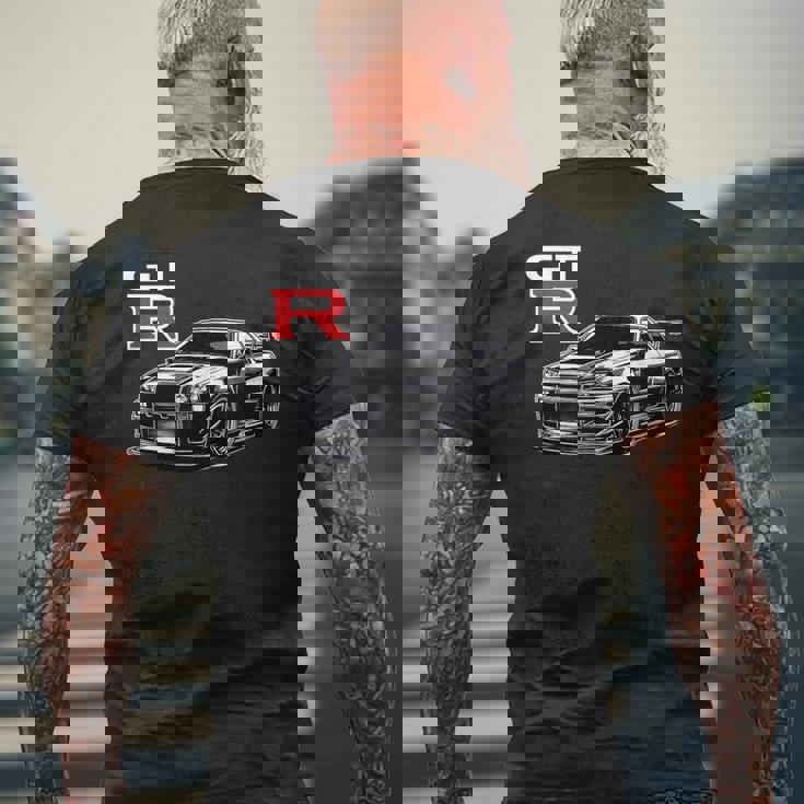 Gt R 34 レーシング ドラグ ドリフト Jdm Japan ストリートスポーツカー メンズTシャツ バックプリント 高齢者への贈り物