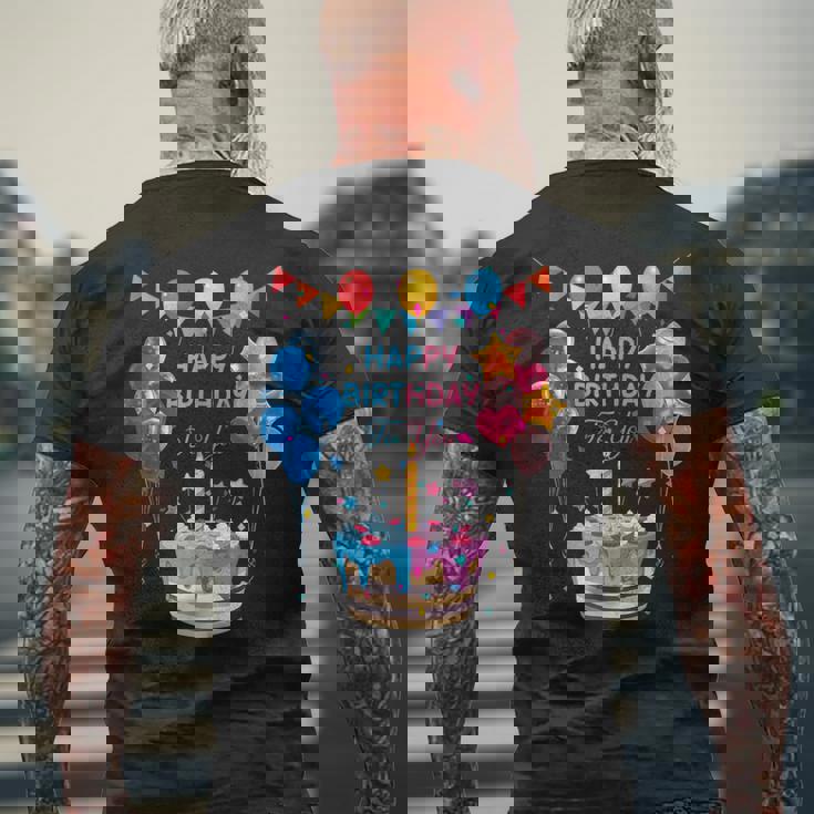 Happy Birthday To You ケーキとバルーンパーティー メンズTシャツ バックプリント 高齢者への贈り物