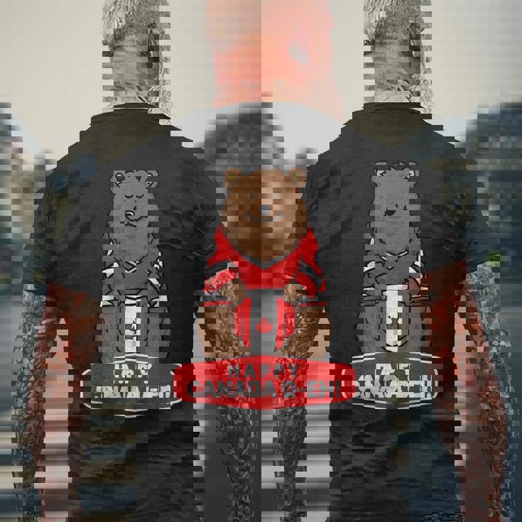 Happy Canada Day 面白いカナダのクマの旗 メンズTシャツ バックプリント 高齢者への贈り物