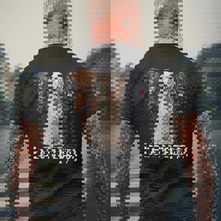 Be Happy ラブラドールレトリバー ゴールデンブラックブラウン チョコレートラボ メンズTシャツ バックプリント 高齢者への贈り物