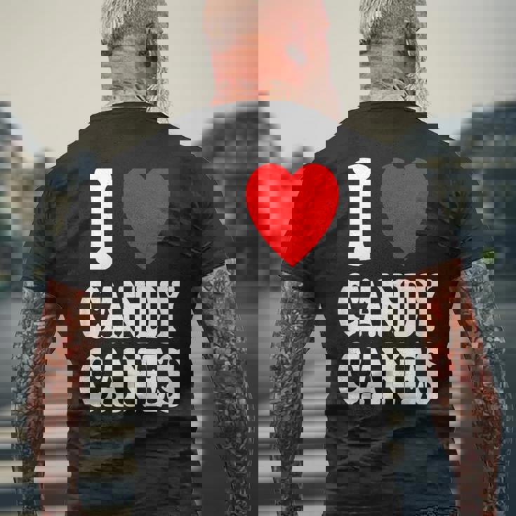 I Heart 愛 キャンディケーン 冬 ペパーミント クリスマス メンズTシャツ バックプリント 高齢者への贈り物
