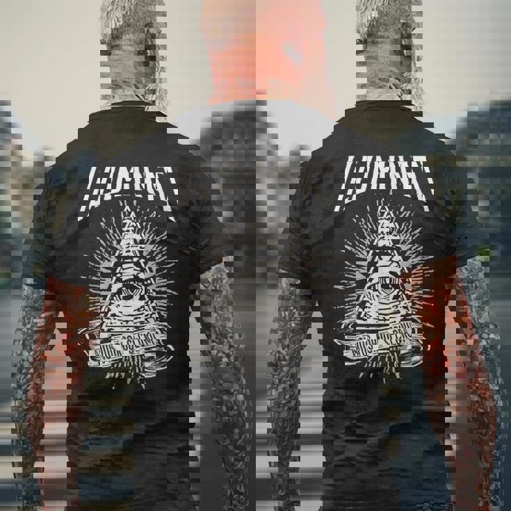 Illuminati New World Order イルミナティ新世界秩序デザイン、プロビデンスの目 メンズTシャツ バックプリント 高齢者への贈り物