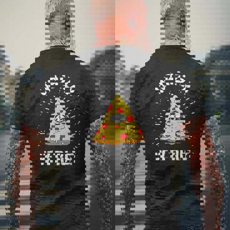 In Pizza We Trust Alleeing Eye Illuminati Faith メンズTシャツ バックプリント 高齢者への贈り物
