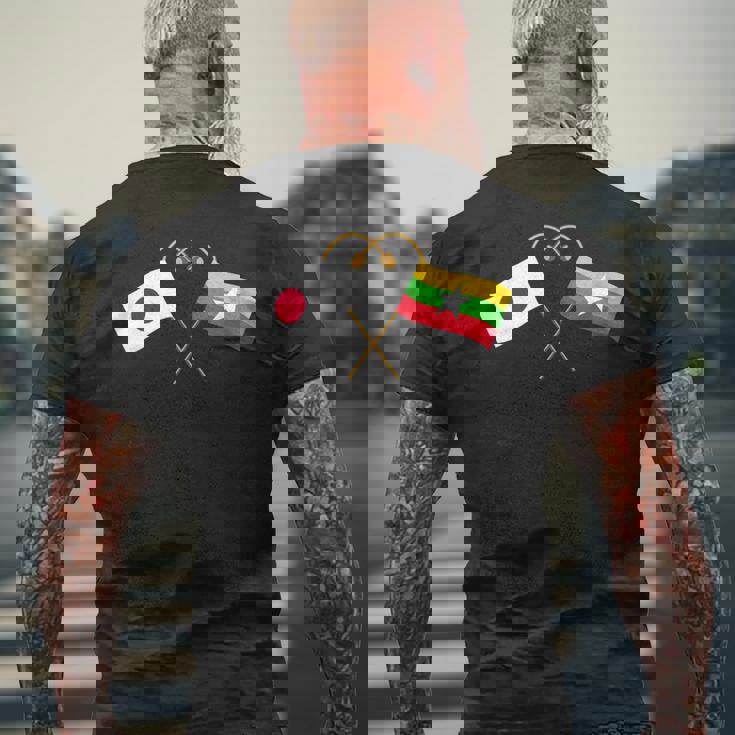 Japanese Flag Myanmar Flag ミャンマー遺産 ミャンマーのルーツ 日本の国旗 ミャンマーの国旗 メンズTシャツ バックプリント 高齢者への贈り物