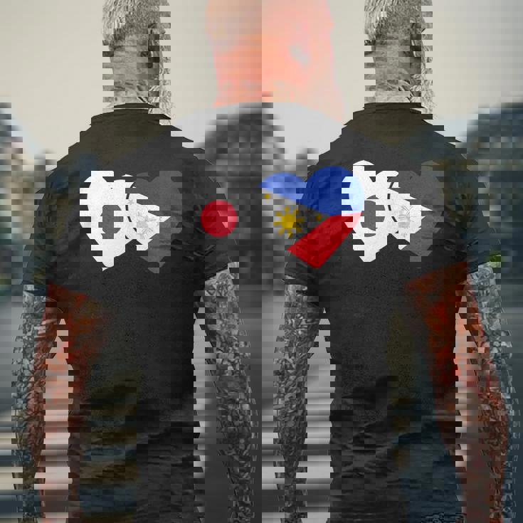 Japanese Flag Phillipinesフィリピンの遺産 フィリピンのルーツ 日本の国旗 フィリピンの国旗 メンズTシャツ バックプリント 高齢者への贈り物