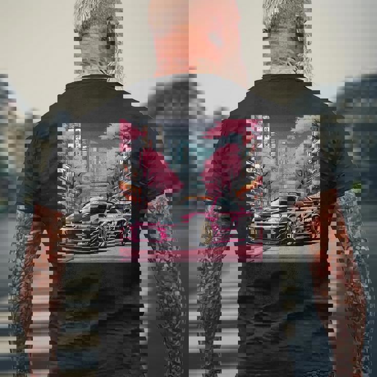 Jdm レトロ 和 ドリフト 車 東京 スカイライン 桜 メンズTシャツ バックプリント 高齢者への贈り物