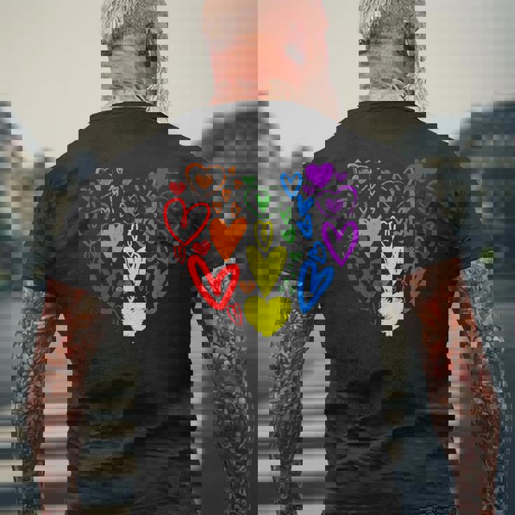 Lgbtq レインボーフラッグハート Lgbtqia バレンタインデー プライドムーン メンズTシャツ バックプリント 高齢者への贈り物