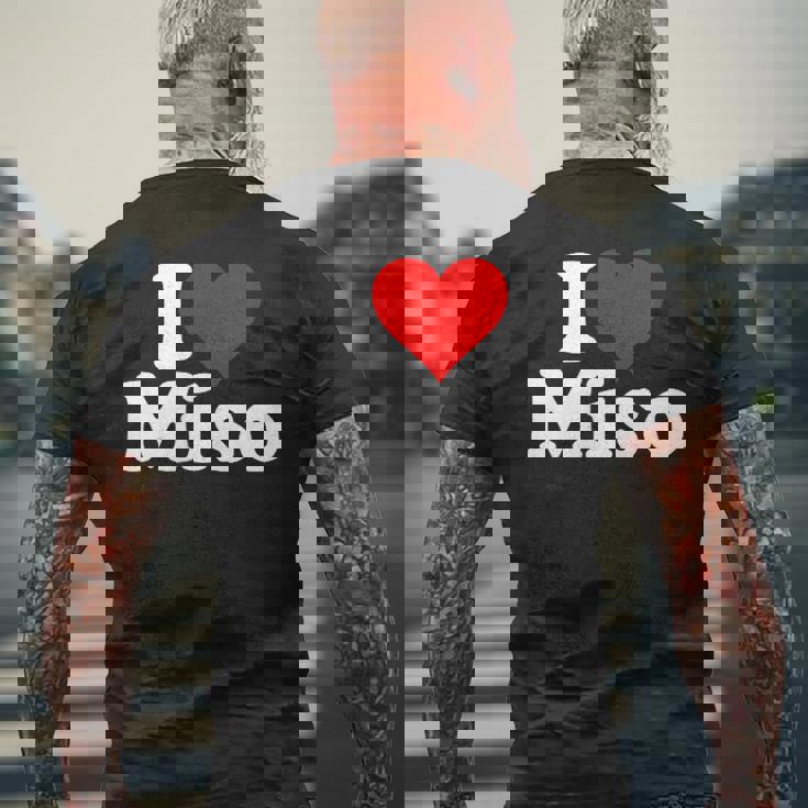 I Love Heart Miso 発酵大豆ペースト ミソスープ メンズTシャツ バックプリント 高齢者への贈り物